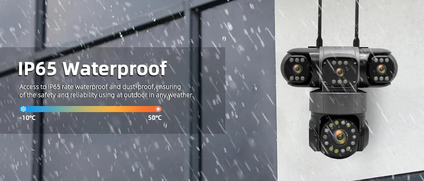 Outdoor IP65 waterproof security camera system with four lenses and wall mounting bracket