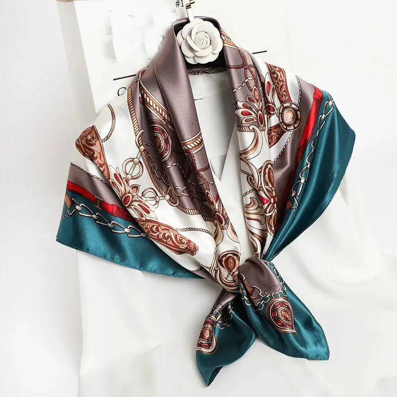 90x90cm Silk Like Square Scarves Women Hijab Shawls Fashion Print Kerchief Femme Head Scarf Foulard Bandana Beach Pareo