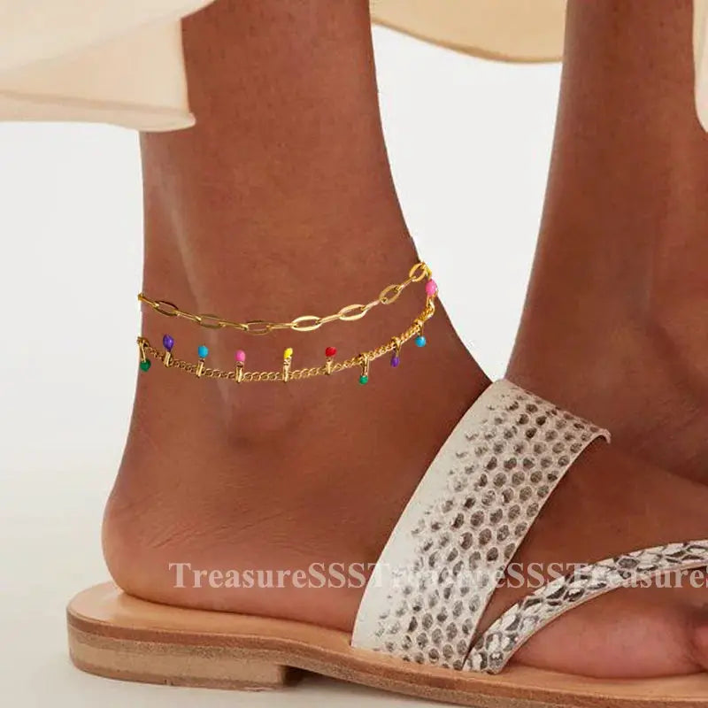 Gold Tone Stainless Steel Imitation Pearl Anklets for Women Beach Jewelry Chain Leg Bracelets Gift