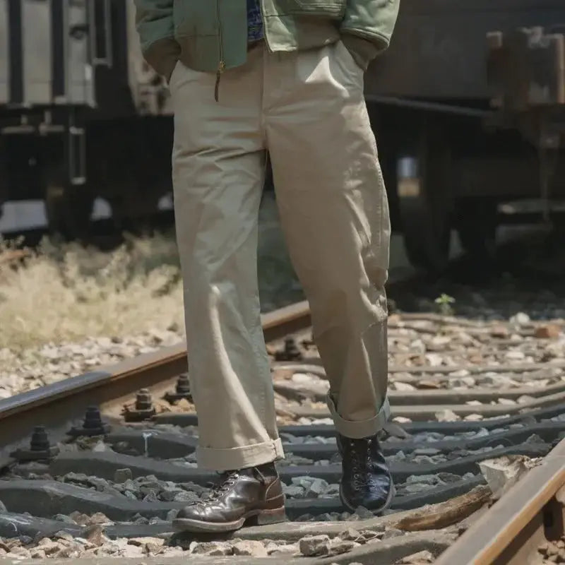 Rugged Bronson Army Chino Trousers 1942 pattern khaki military-style casual pants.