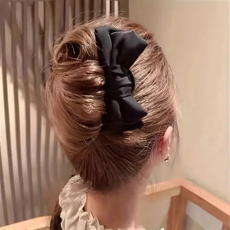 Elegant Boutique Bow U Shaped Hair Clip For Women Lightweight Durable Polyester And Plastic Hair Accessory Daily Wear