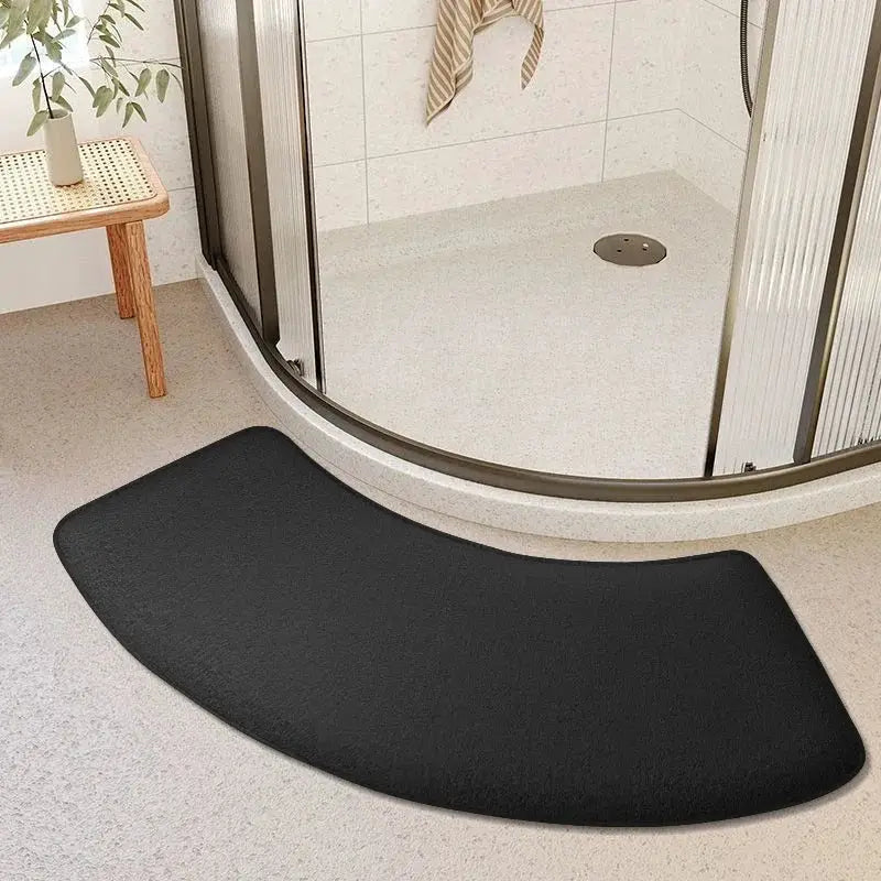 Black curved bathroom mat, thickened absorbent non-slip foot mat for shower door and entrance