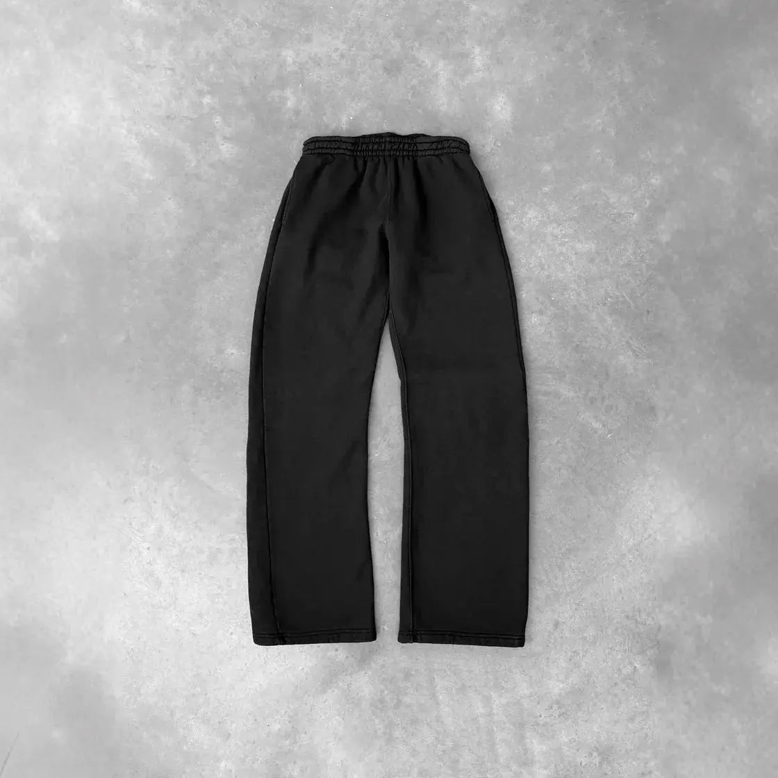 Men's black straight-leg sweatpants with elastic waistband.