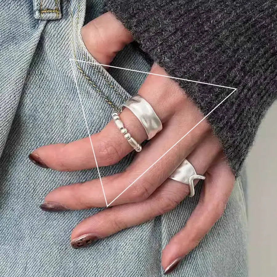 Ventfille 925 Sterling Silver Rings Fashion Hip Hop Vintage Couples Hollow Lines Punk Silver Party Adjustable Jewelry