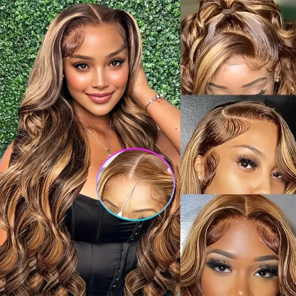 CYPHA 30 Inch Honey Blonde Ombre Lace Front Wig Human Hair 13x4 HD Lace Front Glueless Body Wave