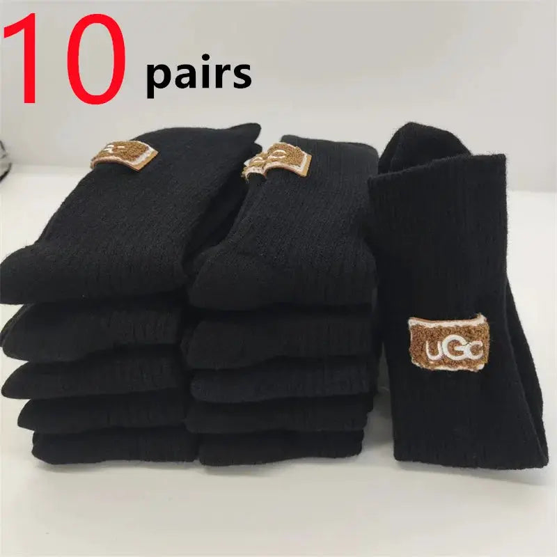 LuxWool Women Luxury Cashmere Wool Mid Calf Socks With Embroidered Logo For Snow Boots Thick Pile Warmth