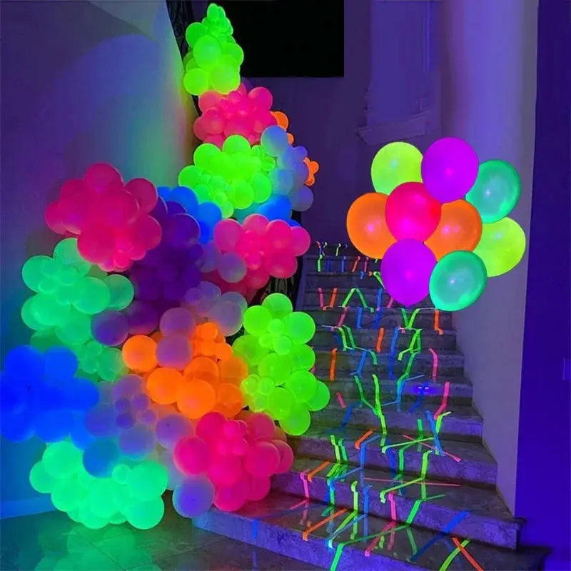 12 Piece Neon Glow Balloons Reusable Glow In The Dark Party Balloons With Six Colors Fluorescent Birthday Decor For Kids