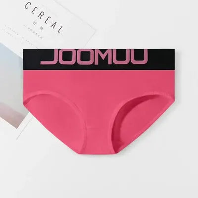 Pink cotton women's panties with black waistband; breathable boyshorts style