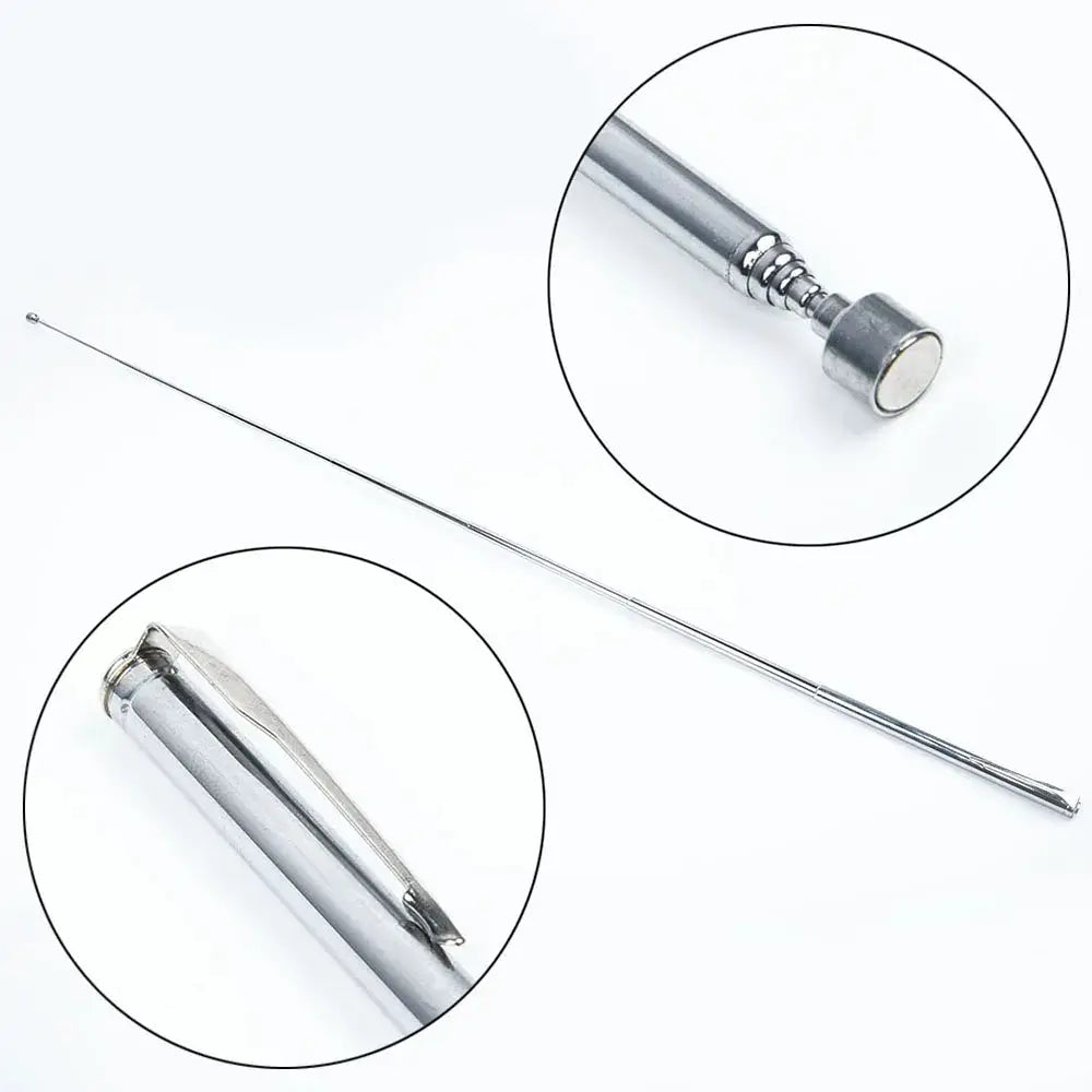 Extendable Magnetic Pickup Tool With Pen Clip Retractable Rod For Tight Spaces Portable Silver Hand Tool