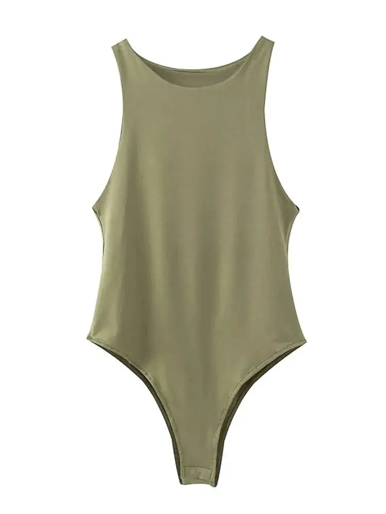 LunaVibe Summer Solid Bodycon Bodysuit For Women High Stretch Slim Fit In Four Colors