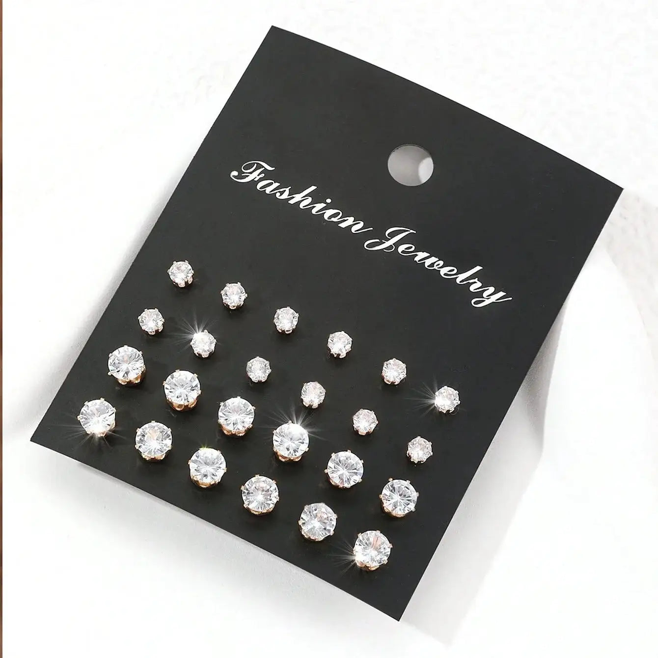 12 Pairs Zirconia Decorative Stud Earrings Set Luxurious Simple Shiny Gift For Women For Parties And Occasions