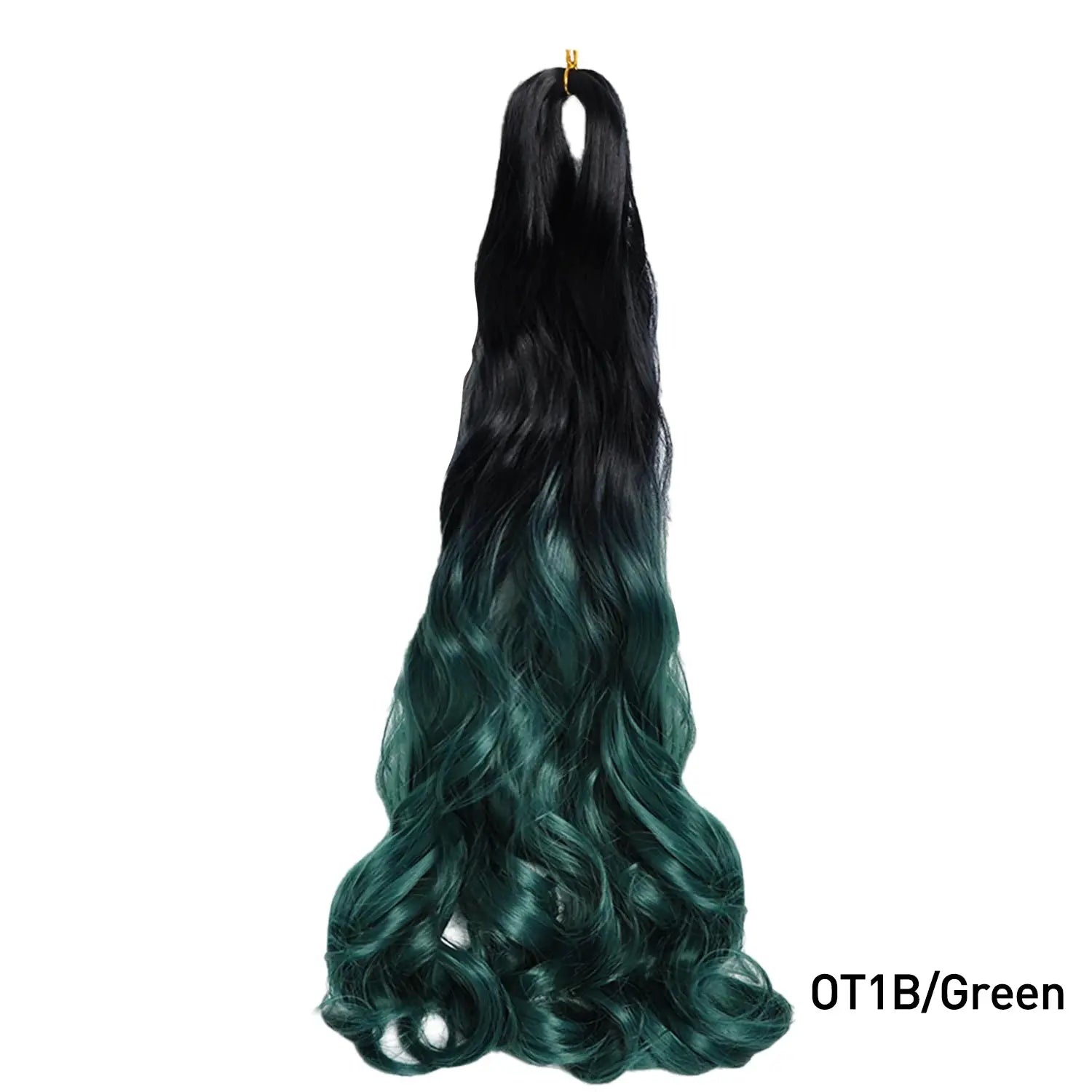 French Curls braiding hair extensions, 24-inch synthetic spiral curls with black-to-green gradient