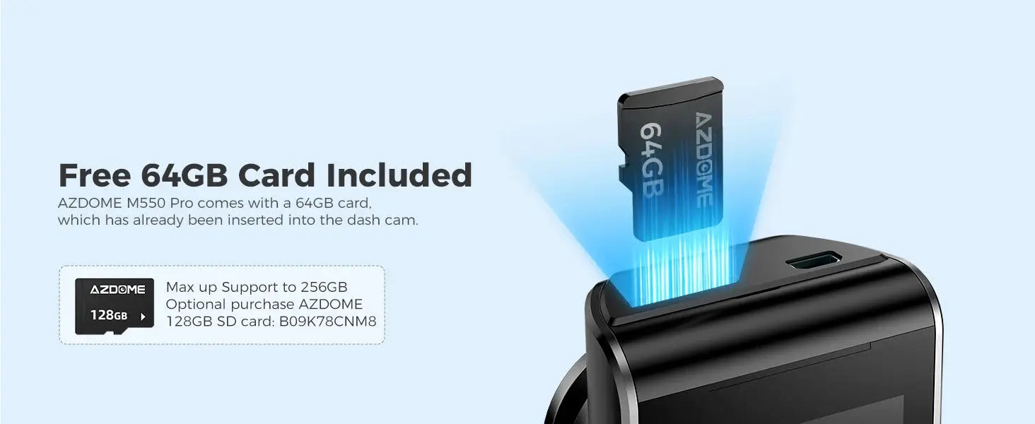 AZDOME M550 Pro dash cam black with free 64GB card included