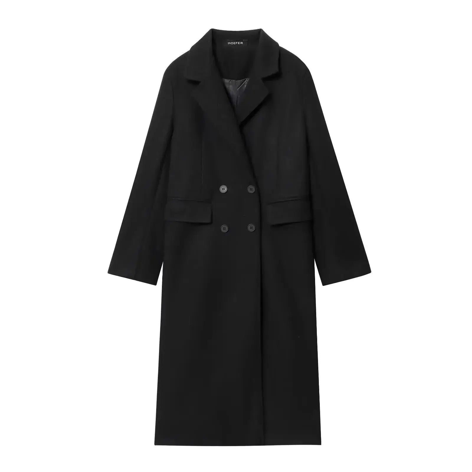 HH Women Burgundy Coat Double Breasted Long Sleeve Lapel Blended Outerwear for Autumn and Winter