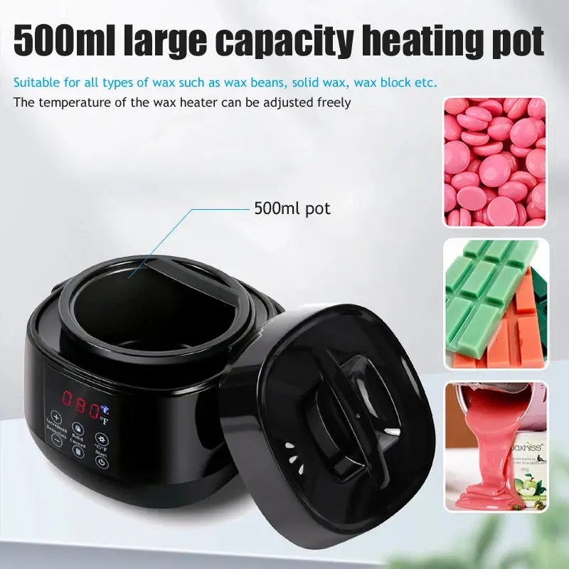 Simples Market 500ml black wax heater pot with LCD temperature display for melting hair removal wax