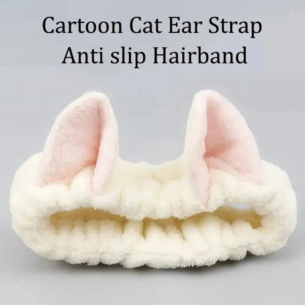 Cat Coral Plush Hairband With Bow For Makeup And Face Washing Soft Cute Headband For Hair Care