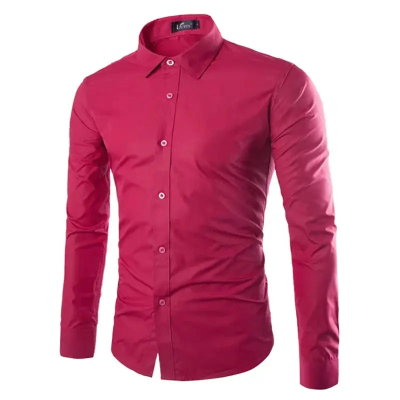 Simples Market men's candy-color pink solid long-sleeve button-down shirt
