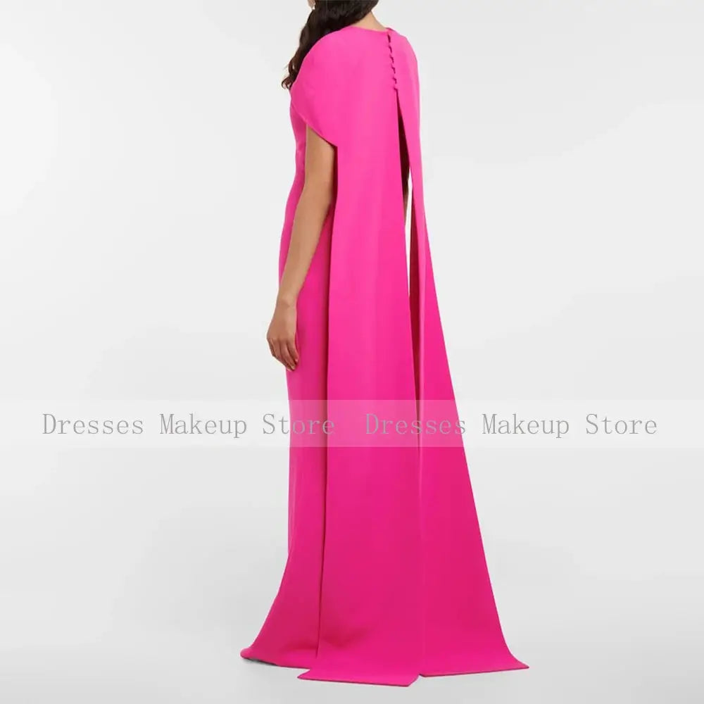 Hot Pink Mermaid Evening Dress O Neck Criss Cross Watteau Train Prom