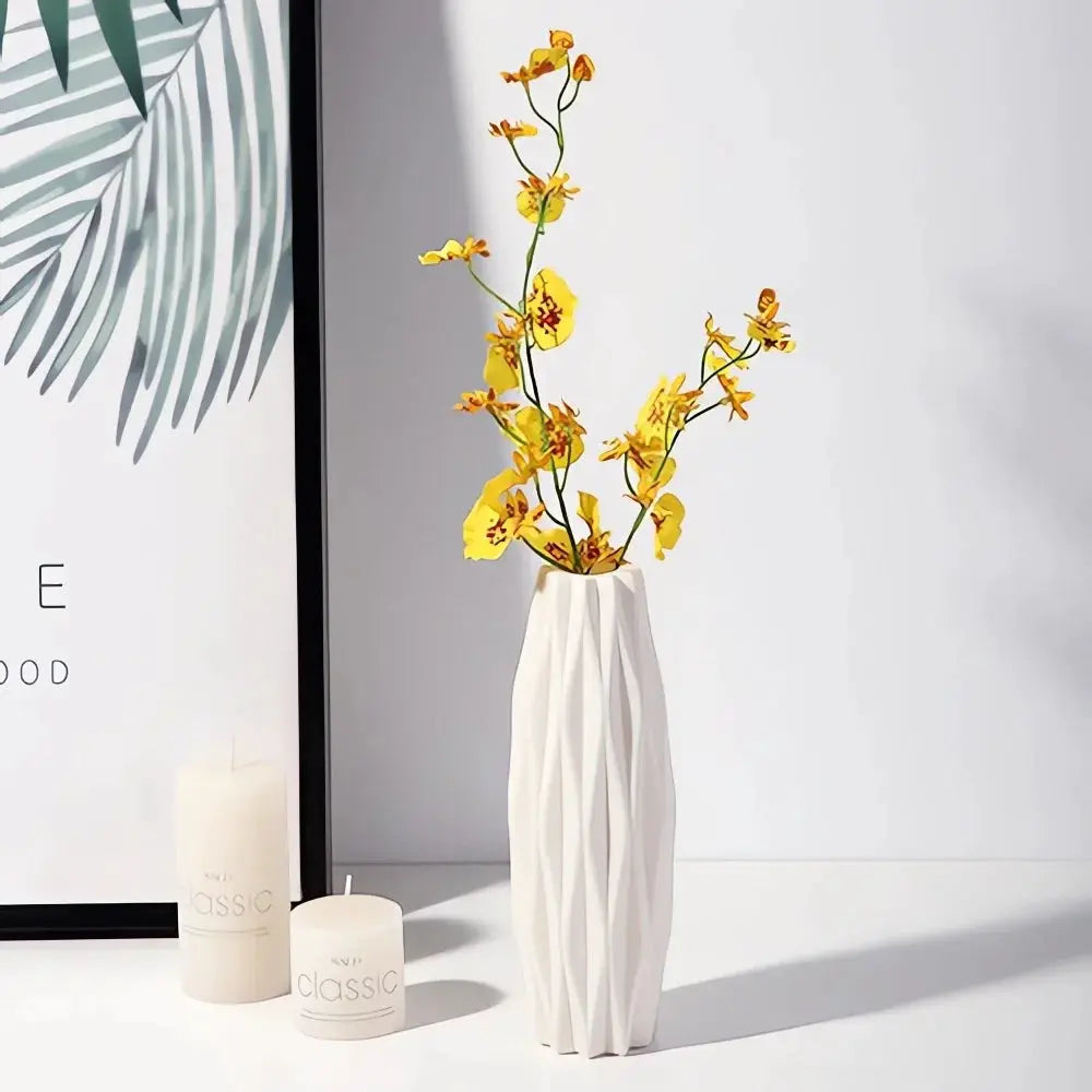 Nordic Plastic Vase, white geometric tall vase for fresh flowers, modern home decor