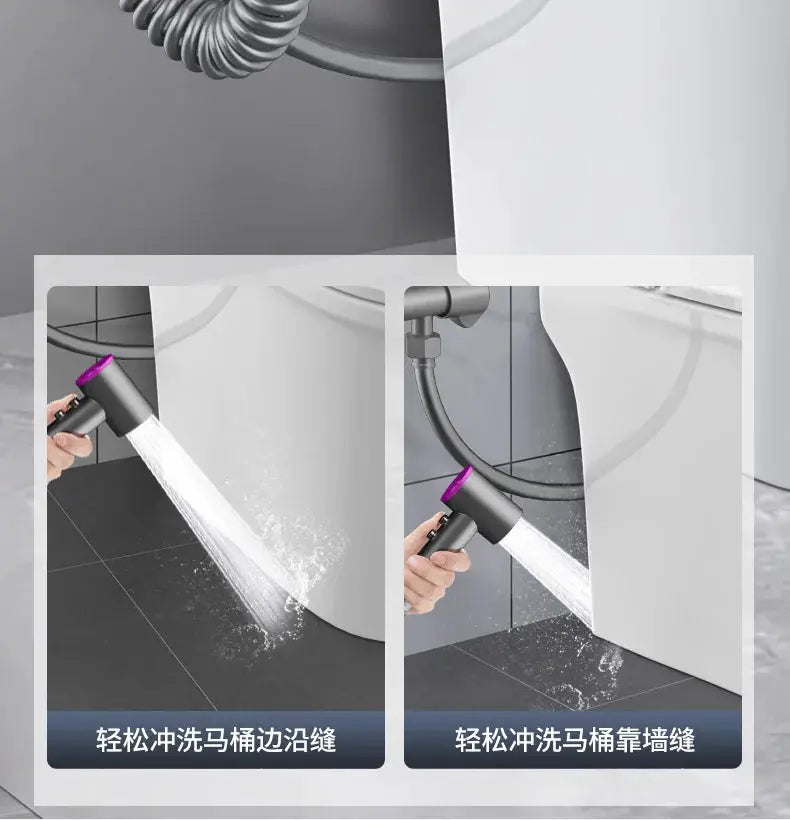 Simples Market handheld bidet sprayer set in black with purple accent, 2-mode bathroom spray gun.