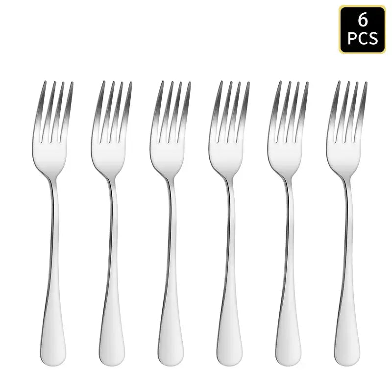 4 6 16 24 Piece Set Silver Stainless Steel Cutlery With 1010 Round Handle Knife Fork Spoon For Family Dinners And Hotels