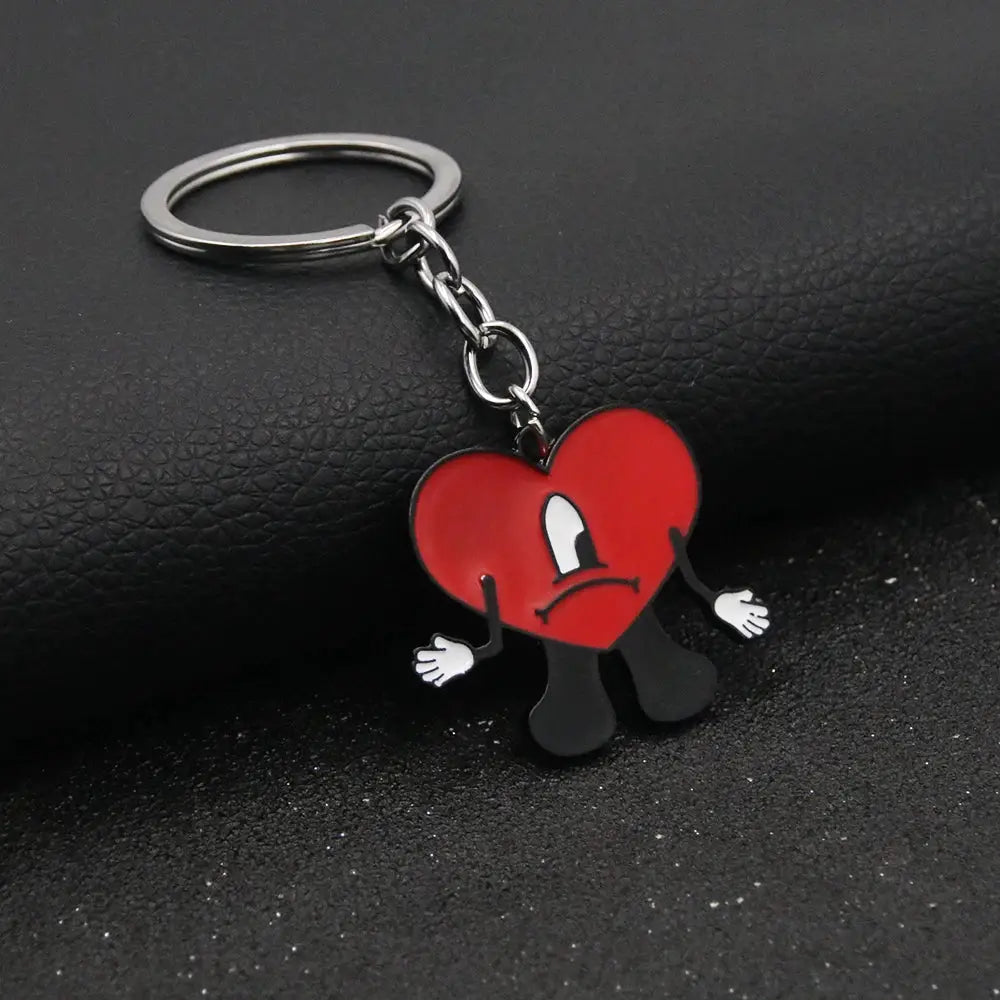 Rabbit Keychain With Heart Pendant Bad Bunny Style Silver Metal Unisex Jewelry Gift For Women Men