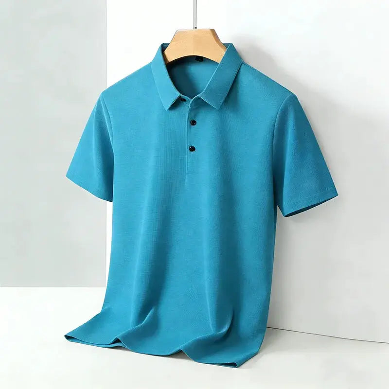 Men's teal polo shirt with classic collar and short sleeves; breathable casual tee by Simples Market.
