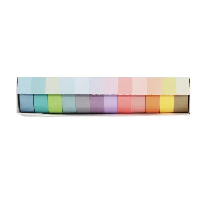 Pastel rainbow washi tape set by Simples Market, 12 solid-color tapes in a box