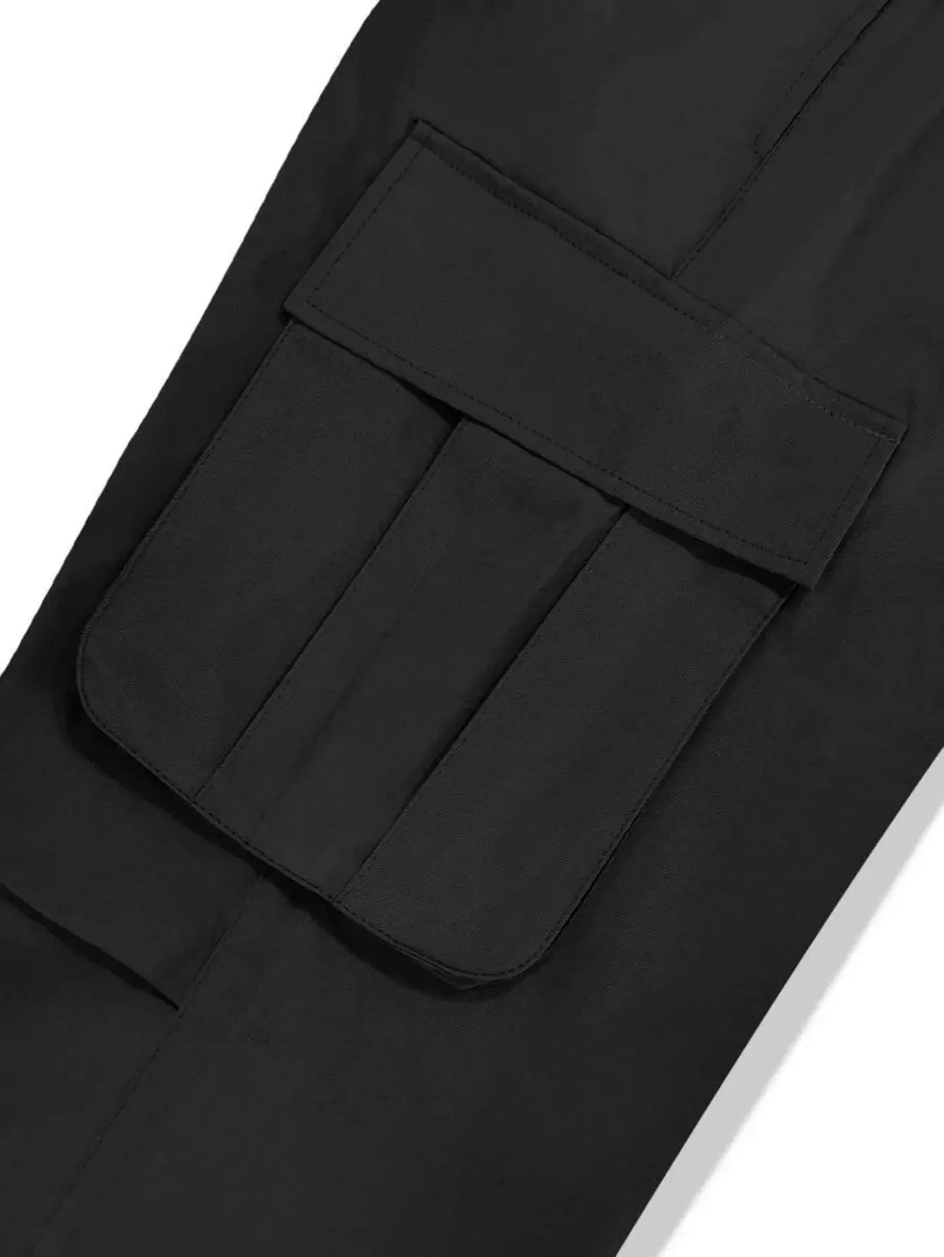Plus Size Men's black workwear cargo trousers with wide legs and large flap pockets