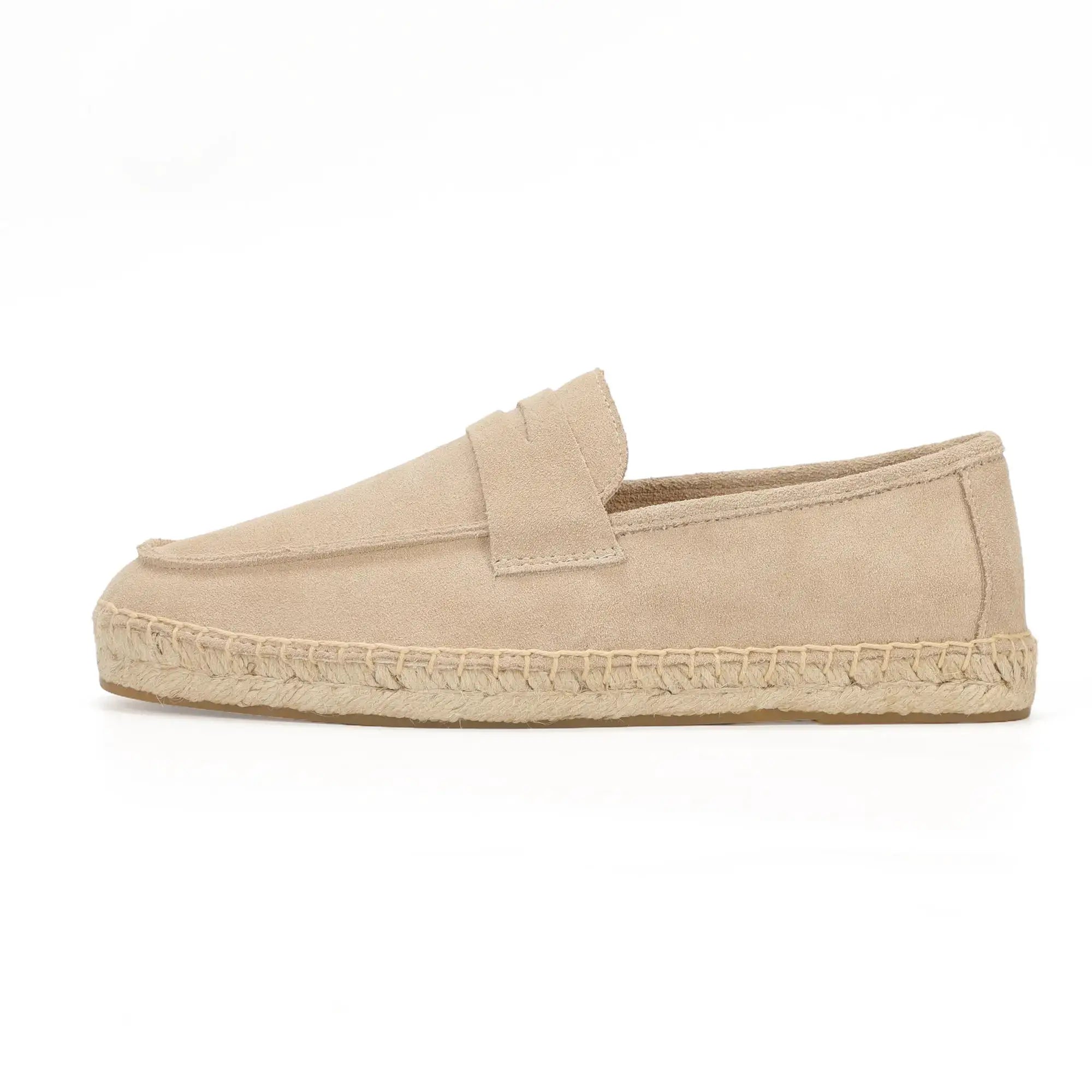 Men's jute espadrille loafers in tan suede with rope sole