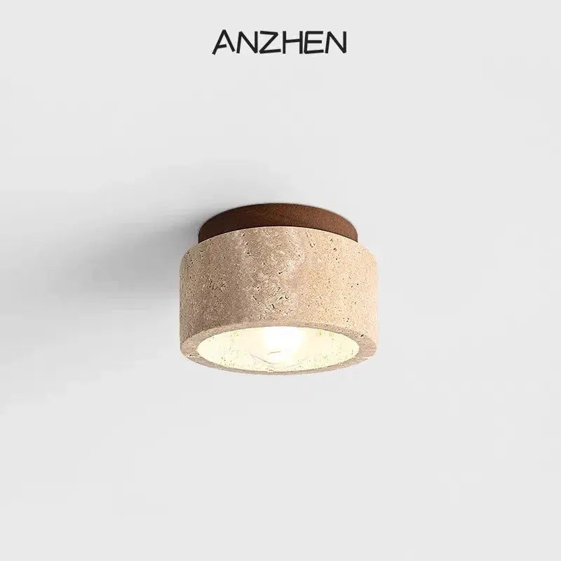 ANZHEN round stone-wood LED ceiling light, surface-mounted downlight with beige stone shade