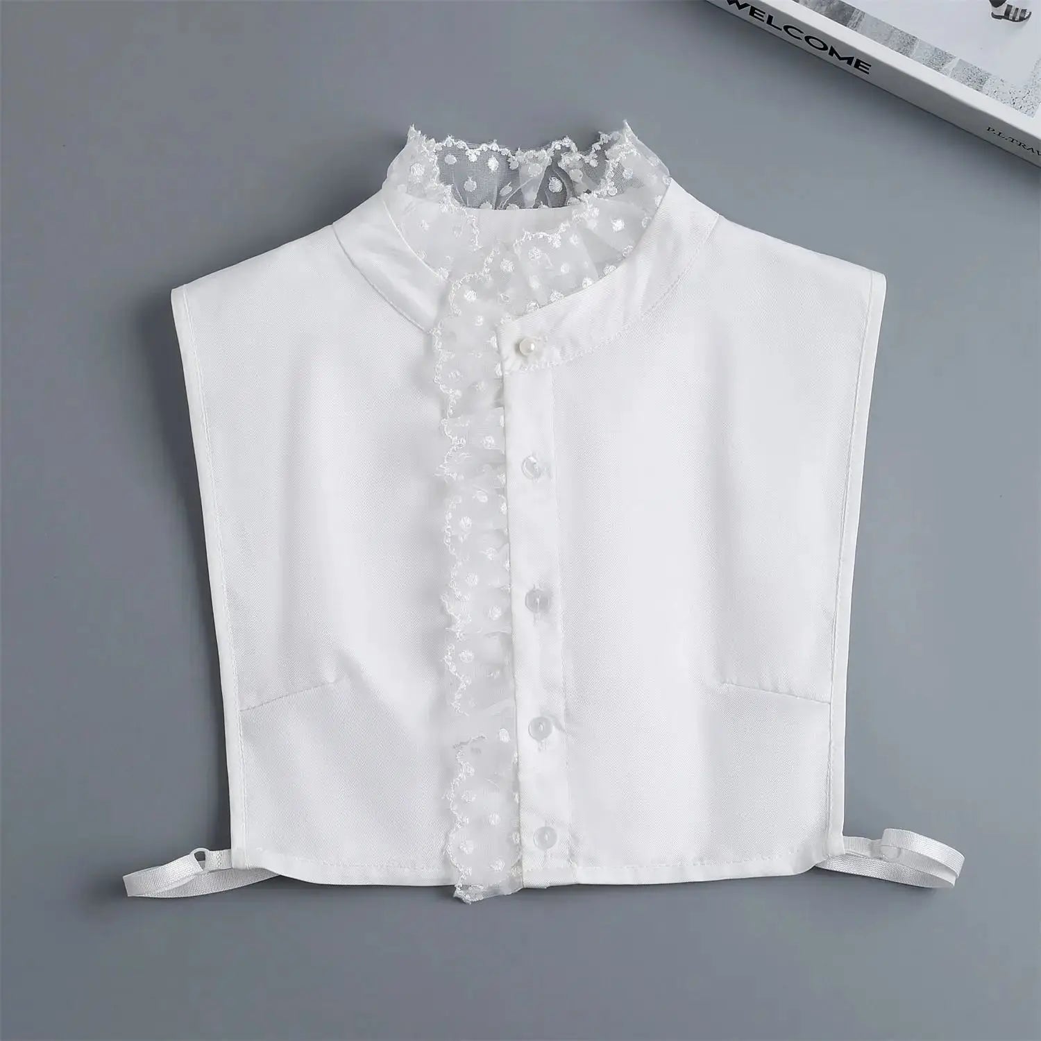 Detachable White Faux Collar With Front Tie For Women And Girls Vintage Lace Blouse Collar