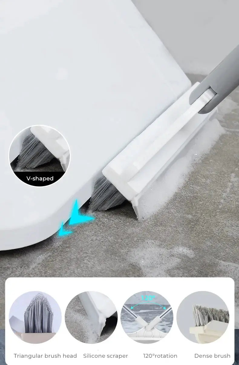Bathroom floor cleaning brush with long handle and white V-shaped bristles for tile cleaning by Simples Market