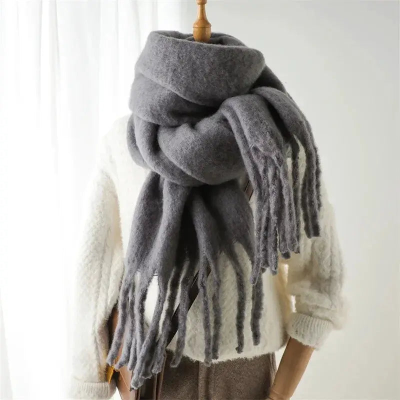 Luxurious Faux Cashmere Winter Scarf for Women Thick Soft Warm Wrap with Tassels