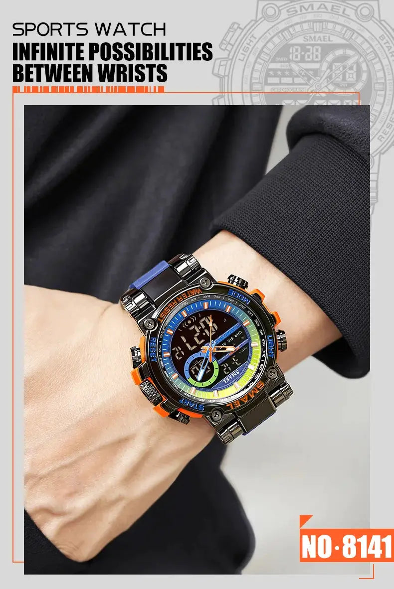 SMAEL 8141 men’s digital sport watch with alloy case and blue bezel