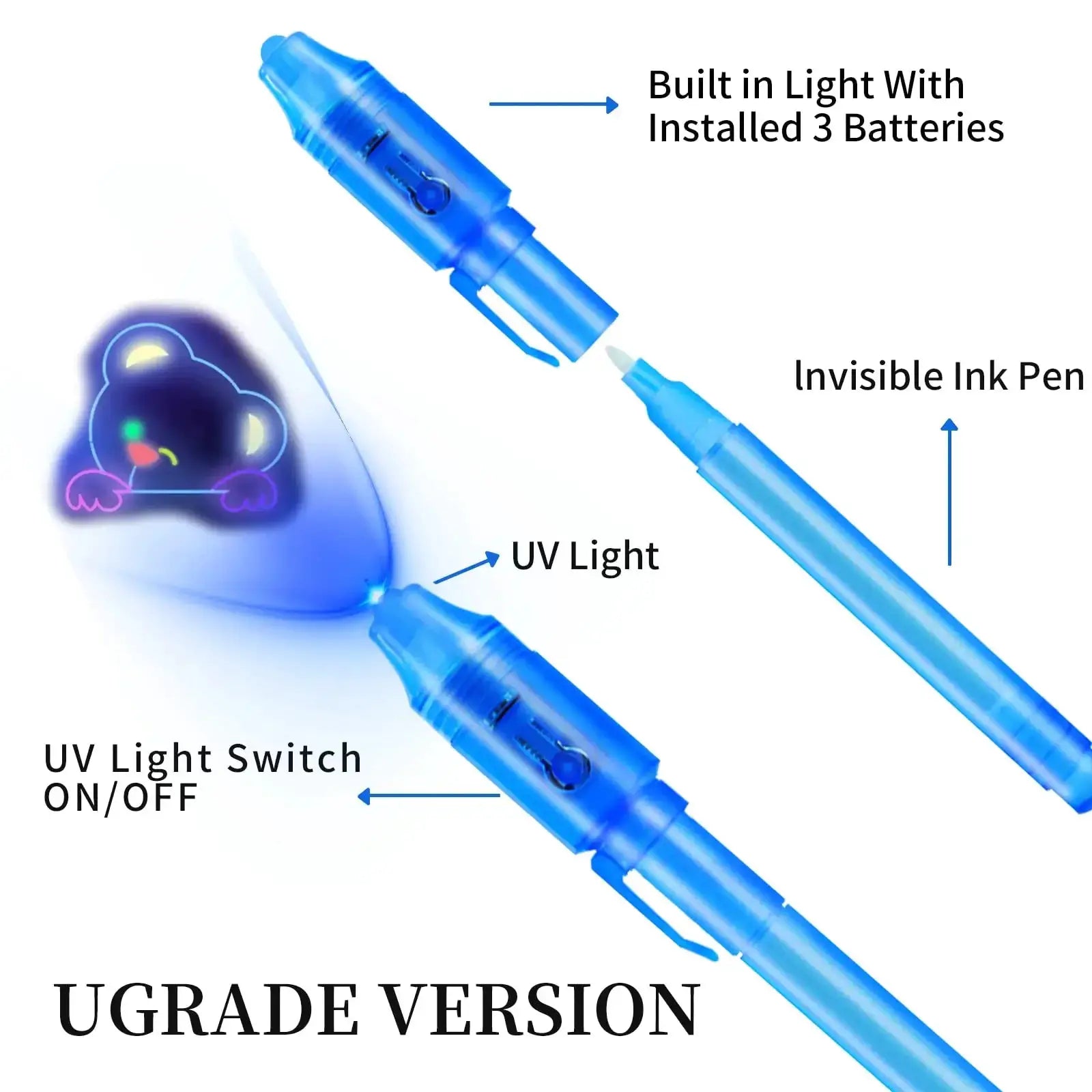 Invisible ink pens 10-pack blue with built-in UV light by Simples Market