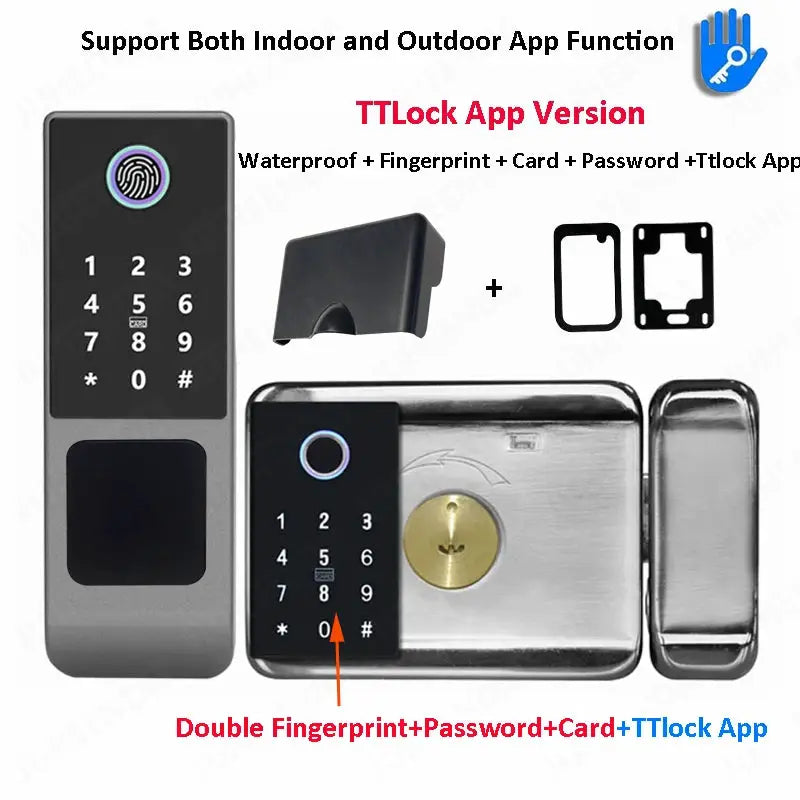 Tuya WiFi fingerprint smart lock by Simples Market with keypad, card access and TTLock app for outdoor gates