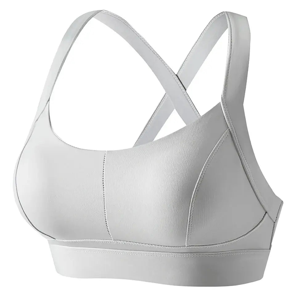 Women's high-impact sports bra with criss-cross back and padded cups in white, Simples Market