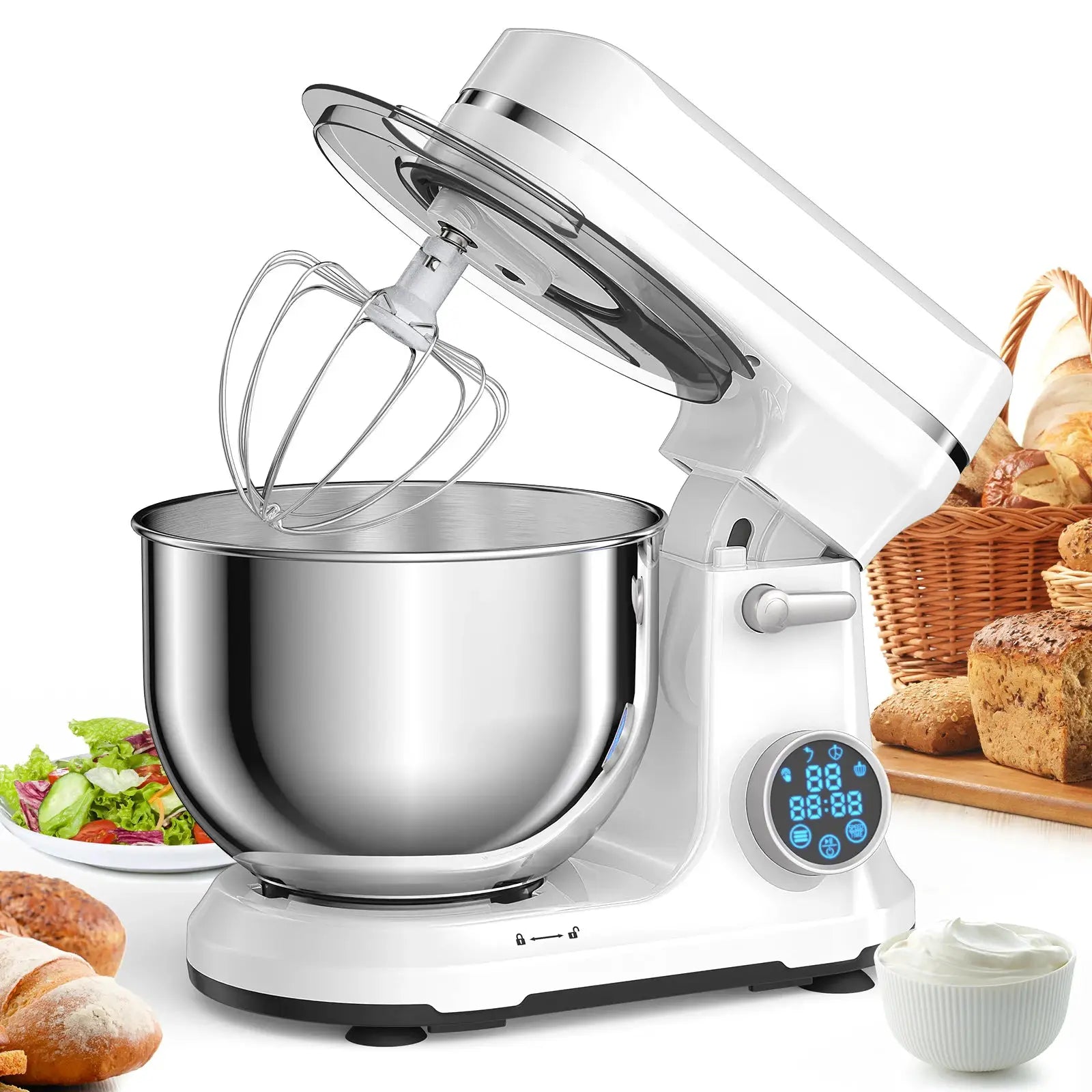 BioloMix 1200W Stand Mixer With 11 Speeds DC Motor Digital OLED Screen