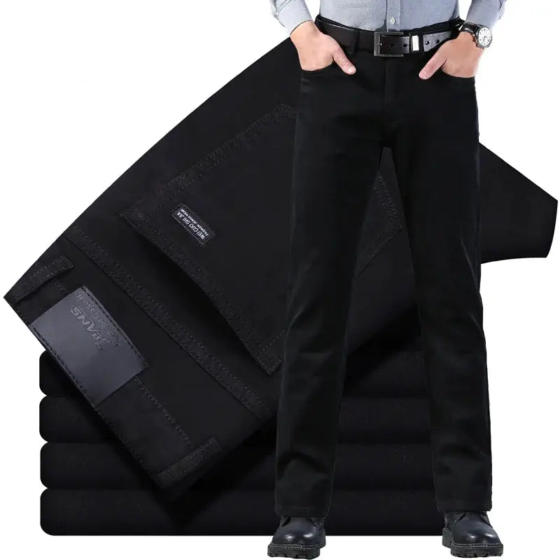 Men's black stretch slim-straight denim jeans by Simples Market.
