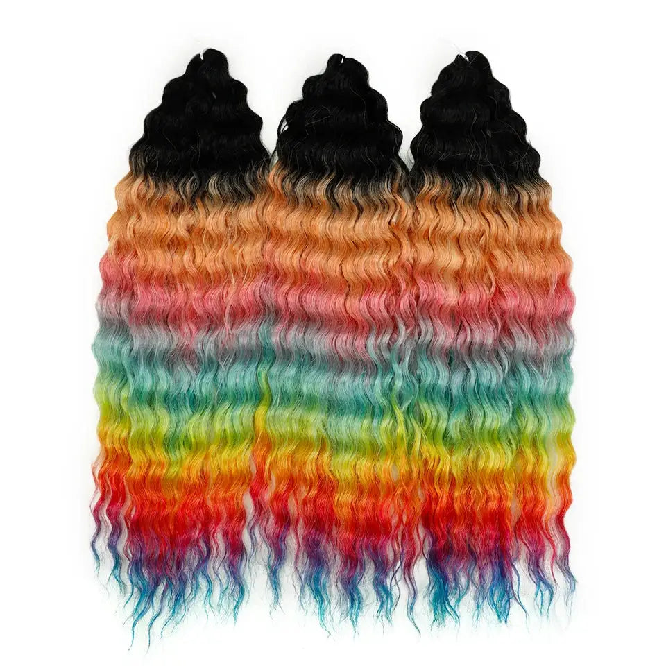 Ariel Synthetic Twist Crochet Hair 3-pack, 22in water-wave extensions in ombre rainbow colors