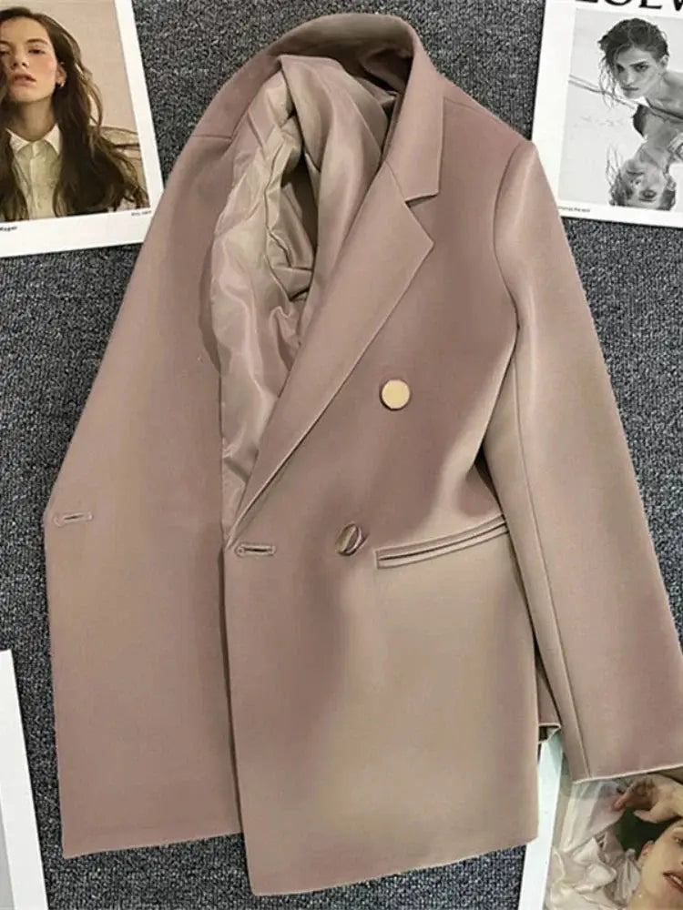 PrestigeLine Women Suit Blazer Elegant Coat For 2025 Spring And Autumn Korean Luxury Double Breasted Jacket Office Ready
