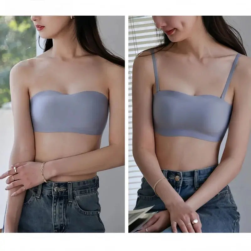 Bandeau push-up bra by Simples Market with removable straps; light blue, 1/2 cup, seamless non-wire