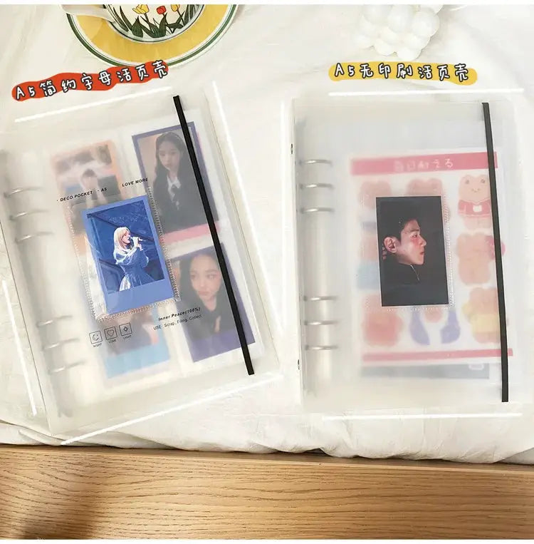 Yoofun A5 binder storage card holder book with transparent sleeves and black elastic band; two packs shown