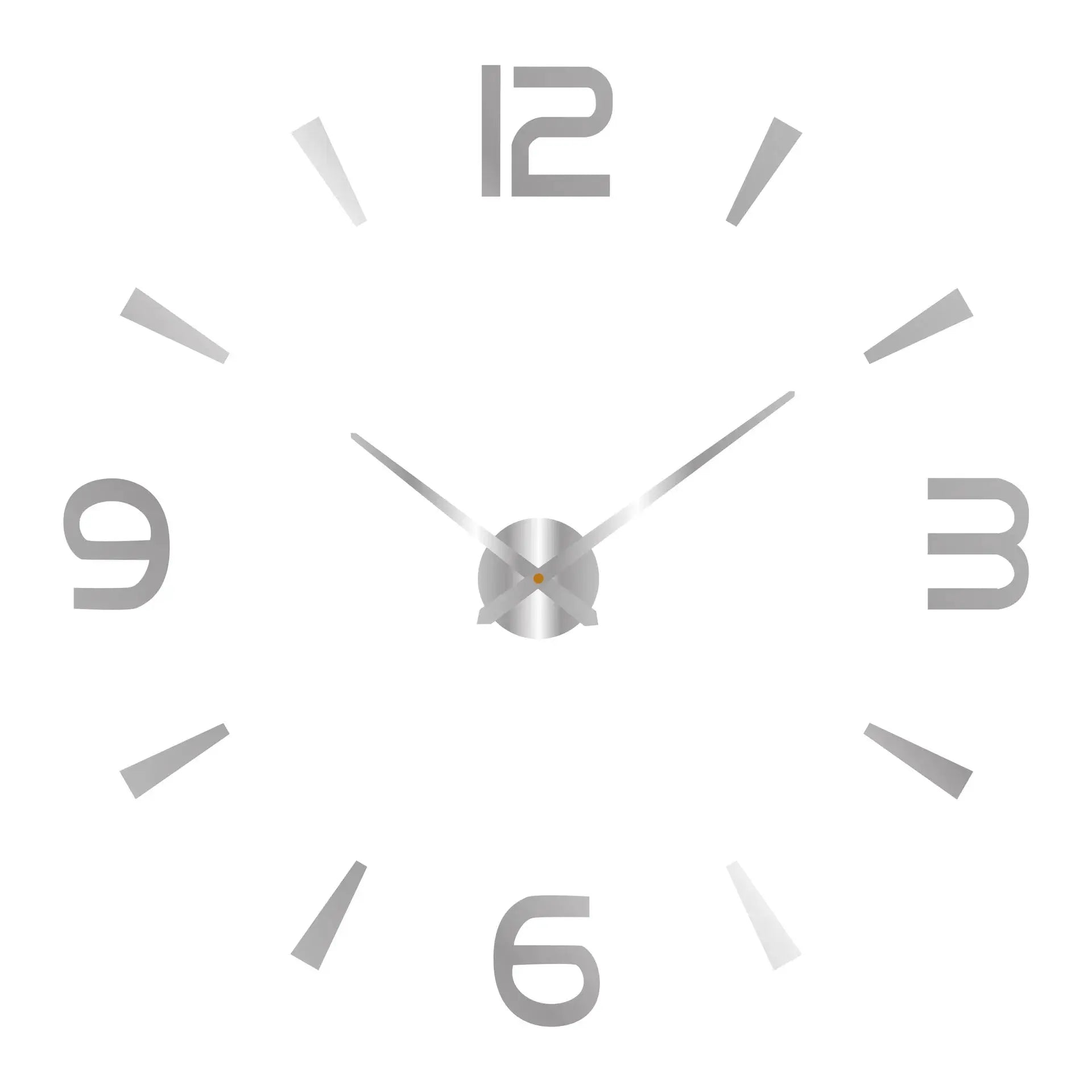 3D acrylic mirror wall clock with oversized silver numerals and quartz movement for modern room decor by Simples Market