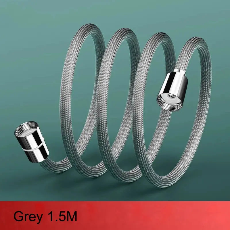 Shower hose, grey stainless-steel braided, 1.5m length with G1/2 fittings