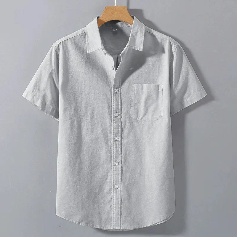 Men's light gray cotton short-sleeve shirt with chest pocket