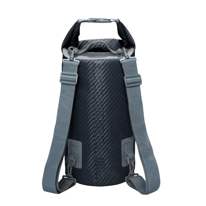 PVC waterproof dry bag with double gray shoulder straps and top grab handle
