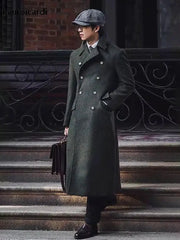 Mauroicardi green wool-blend long double-breasted polo coat for men