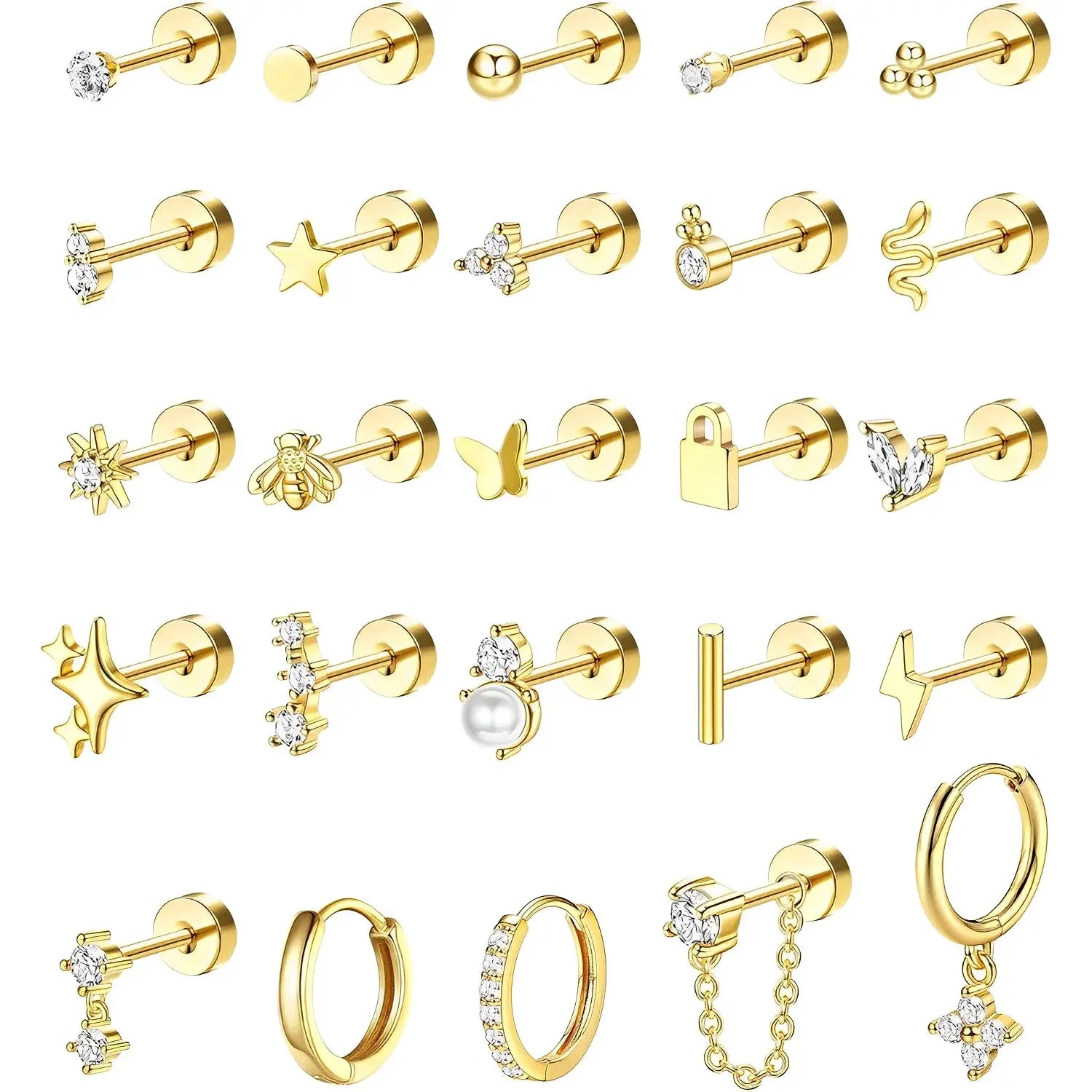 Bobisty 1pc Surgical Stainless Steel Earrings Dainty Flat Back Stud Hoop Cartilage For Sensitive Ears Women